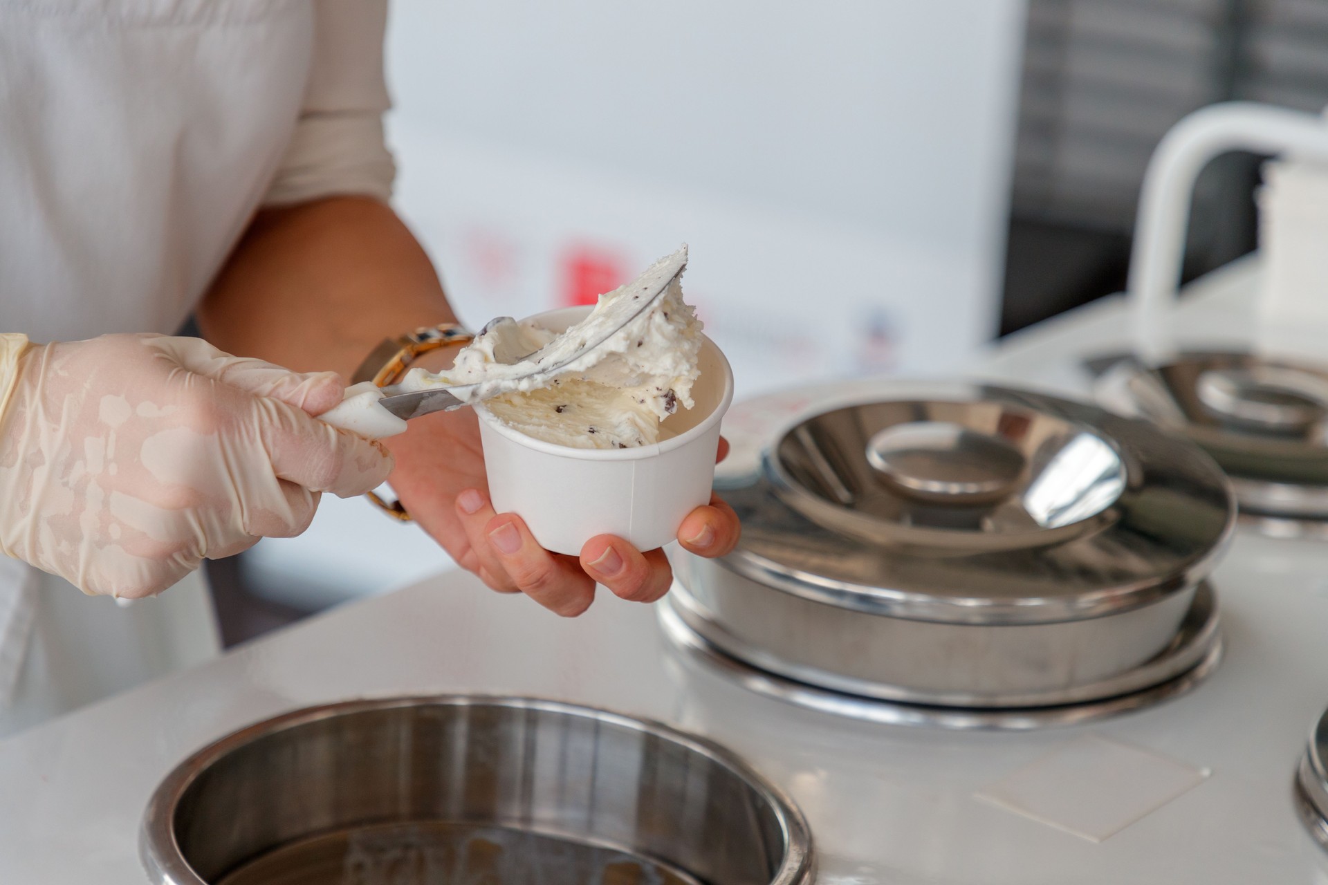 Scooping stracciatella ice cream
